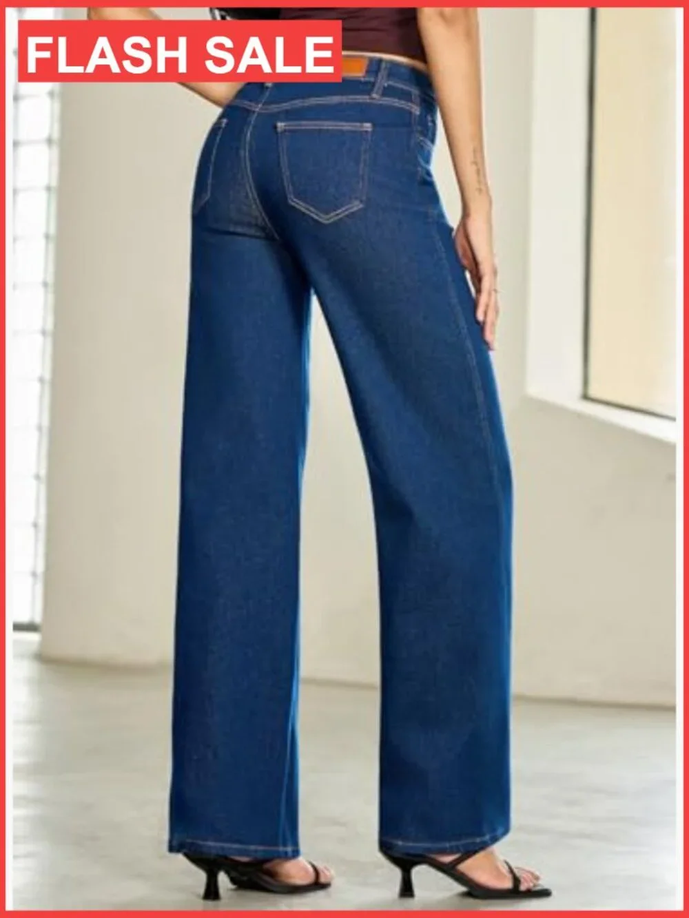 High Rise Baggy Wide Leg Jeans Straight Leg Denim Pants - Picture 2 of 7